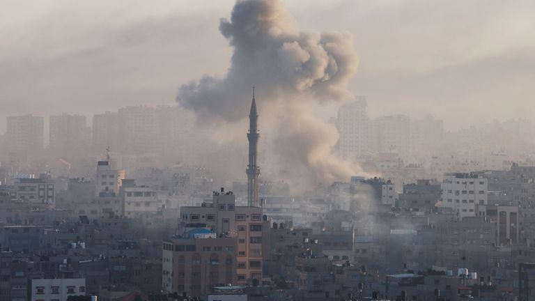 Smoke billows following Israeli strikes amid the ongoing conflict between Israel and the Palestinian Islamist group Hamas, in Gaza, October 13, 2023. REUTERS/Mohammed Salem