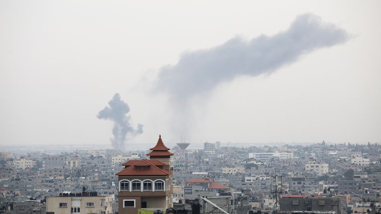 Smoke rises after an Israeli strike on Gaza. Pic: AP