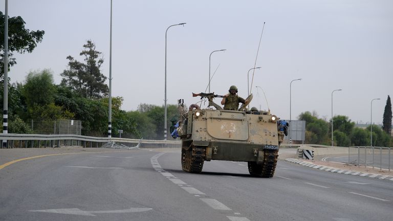 Armoured personnel carrier heading towards Gaza
