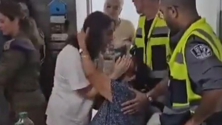 Moment Ori Megidish was reunited with her family, after the Private was kidnapped by Hamas
