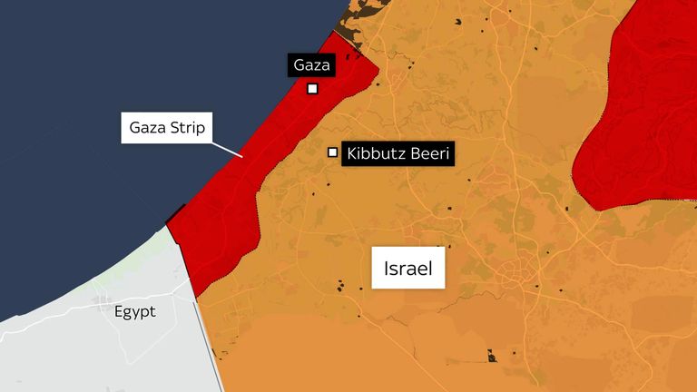 Map highlighting Kibbutz Beeri