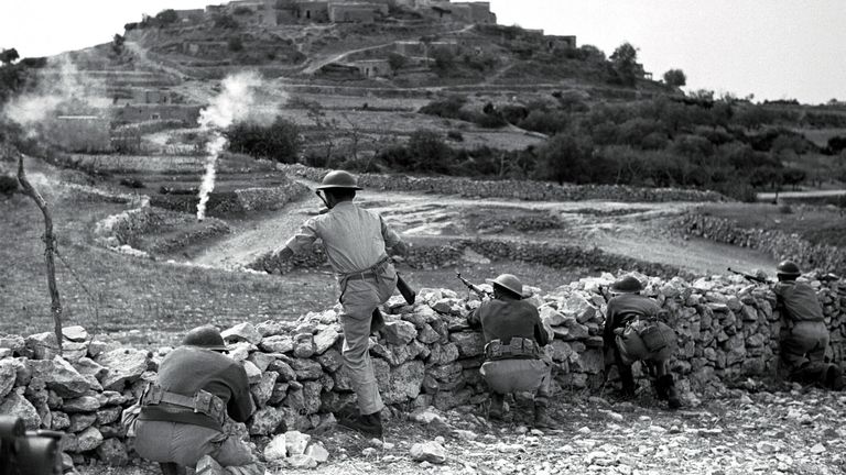 - FILE PHOTO MAY 1948 - Israeli troops in action near an unidentified Arab village in the Galilee region during the opening stages of the 1948 War of Independence.[ David Ben Gurion, Israel&#39;s founding father, declared Israel a state on May 14, 1948, hours before the termination of the British Mandate in Palestine was due to end. The following day the armies of Egypt, Syria, Jordan and a contingent from Iraq attacked the new state.] Israel celebrates its 50th Golden Jubilee anniversary on April 3