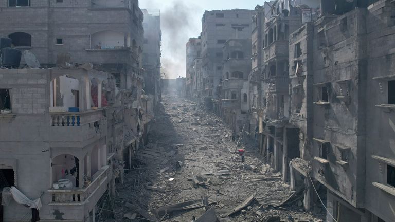 A view of the rubble of buildings hit by an Israeli airstrike, in Jabalia, Gaza strip
Pic:AP