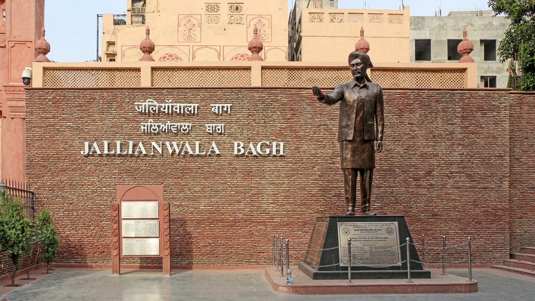 A statue of Udham Singh was installed at the main entrance of Jallianwala Bagh in 2018. Pic: Bernard Gagnon