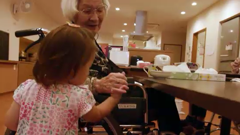 Toddlers &#39;hired&#39; at care homes to brighten residents&#39; days. Pic: NBC