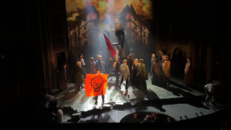 Activists disrupt a performance of Les Miserables. Pic: Just Stop Oil