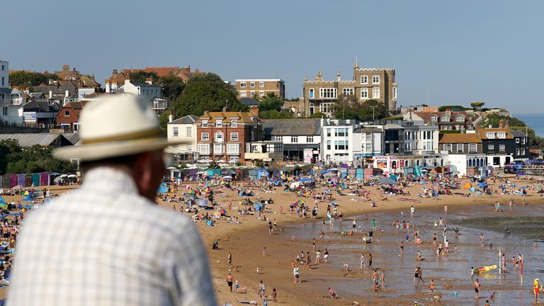 A view of a busy beach in Broadstairs, Kent. Thunderstorms are set to hit parts of the UK amid a record-breaking September heatwave. Picture date: Sunday September 10, 2023.
