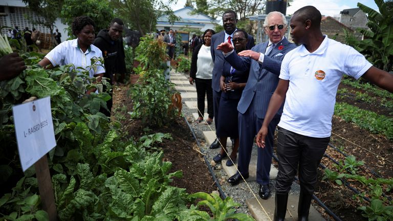  King Charles visits City Shamba, an urban farming project during his and Queen Camilla&#39;s state visit to Kenya, in Nairobi, Kenya