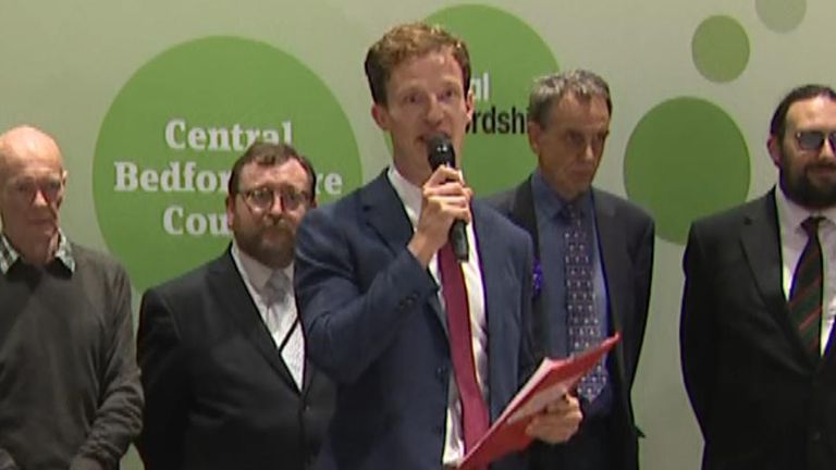 New MP for Mid Bedfordshire Alistair Strathern speaks at declaration