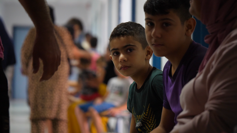 Children at a camp of internally displaced people in Tyre, Lebanon