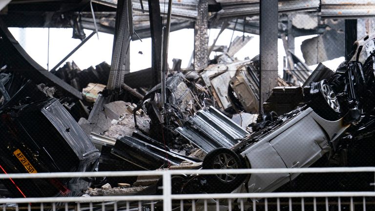 The scene at Luton Airport after a fire ripped through level three of the airport&#39;s Terminal Car Park 2