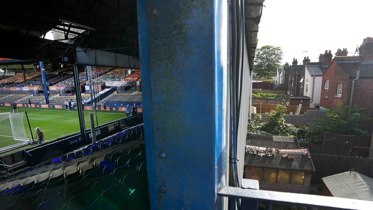 View at the Kenilworth Road Stadium with it&#39;s neighbourhood before the English Premier League soccer match between Luton Town and West Ham at Kenilworth Road Stadium in Luton, Saturday, Sept. 2, 2023.(AP Photo/Frank Augstein)