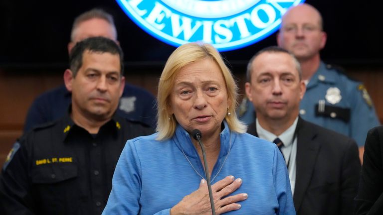 Gov. Janet Mills speaks during a news conference in the aftermath of a mass shooting, in Lewiston, Maine, Friday, Oct. 27, 2023. (AP Photo/Matt Rourke)