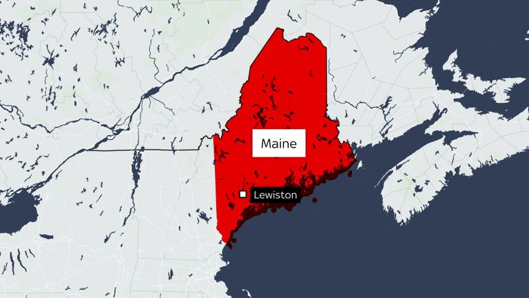 A map showing the city of Lewiston in the US State of Maine