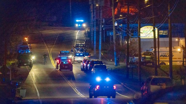 Police respond to an active shooter situation in Lewiston, Maine. Pic: AP