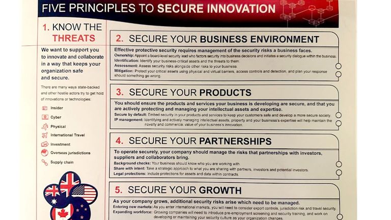 The five governments have released a joint five point set of principles to help companies secure their innovation. 