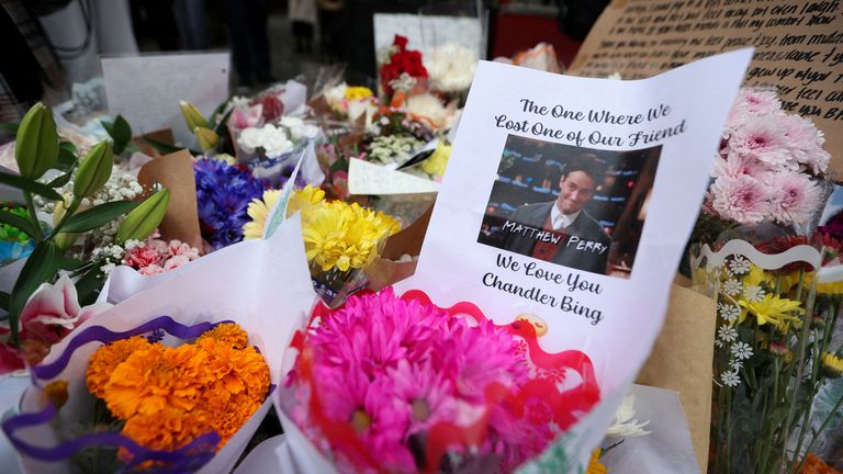 Makeshift memorial for actor Matthew Perry in New York