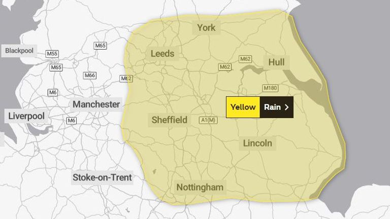 Yellow weather warning in place for Tuesday Pic: Met Office