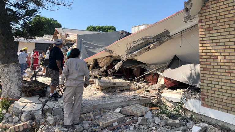 The roof of a church collapsed in Ciudad Madero, in Tamaulipas state, Mexico. Pic: Secretaria de Seguridad Publica Tamaulipas via Reuters