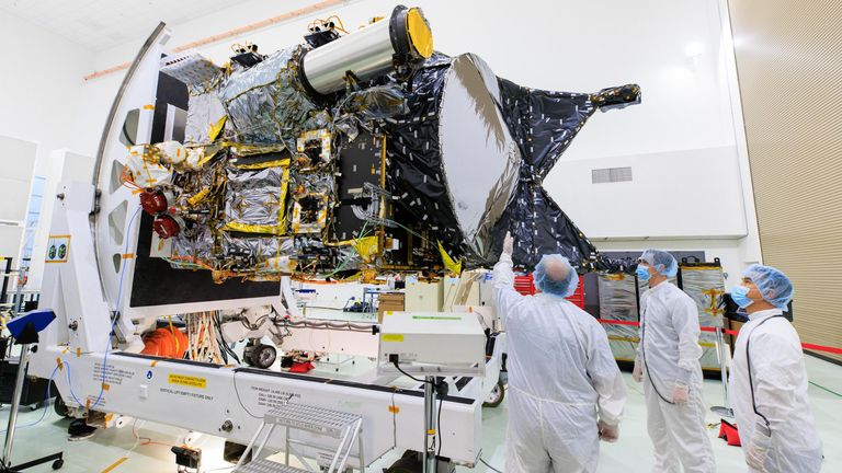 NASA's Psyche spacecraft being worked on in June. Pic: NASA/Frank Michaux