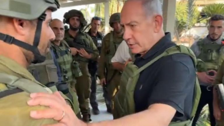 Israeli Prime Minister Benjamin Netanyahu meets with soldiers in southern Israel ahead of an expected ground offensive against Hamas.