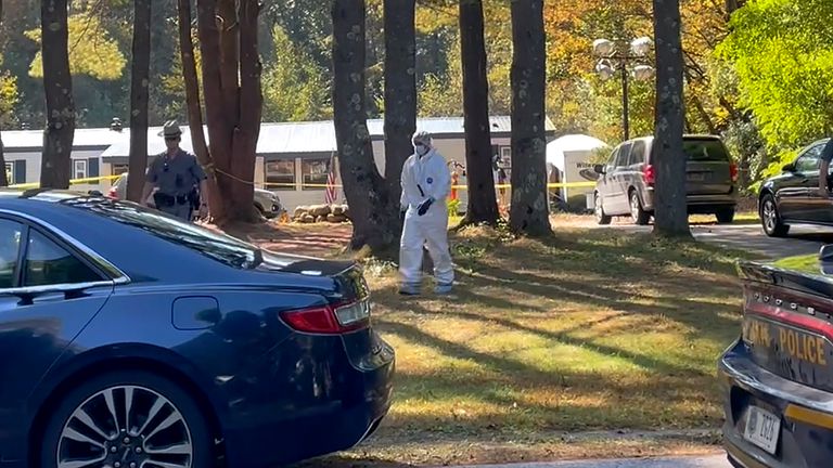 Crime scene investigators at the property where Charlotte Sena was found with Craig Nelson Ross Jr. Pic: AP