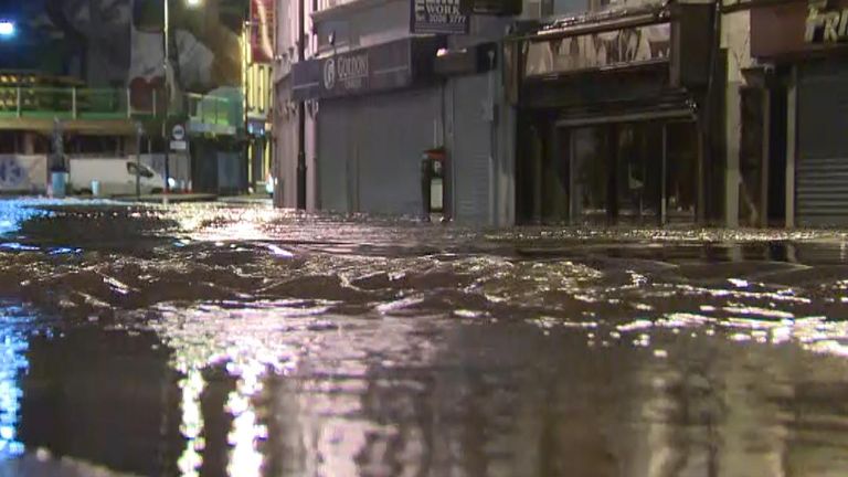 Newry in Northern Ireland is flooded after heavy rain causes canal to overflow