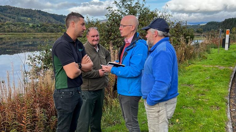 Perthshire North MSP John Swinney met with NFU Scotland president Martin Kennedy and farmers Liam Stewart and Douglas Neill on Monday. Pic: NFU Scotland