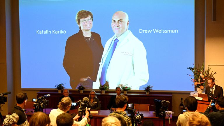 Katalin Kariko and Drew Weissman were announced as the winners of the 2023 Nobel Prize in medicine during a ceremony in Stockholm, Sweden