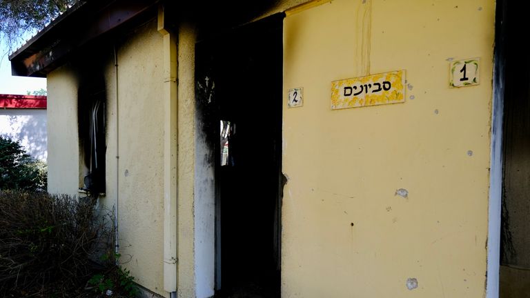 A burnt-out nursery school at Kibbutz Re&#39;im