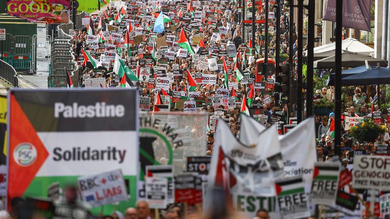 Protesters marched from Marble Arch to Whitehall to show solidarity to Palestine 