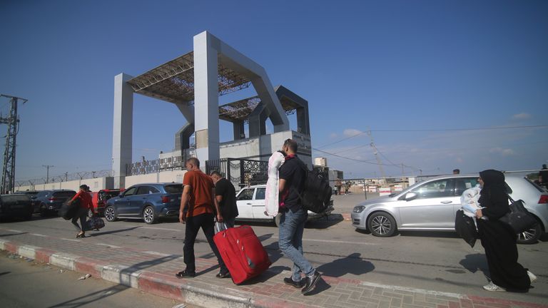 Palestinians wait to cross to the Egyptian side at Rafah border, Gaza Strip
Pic:AP