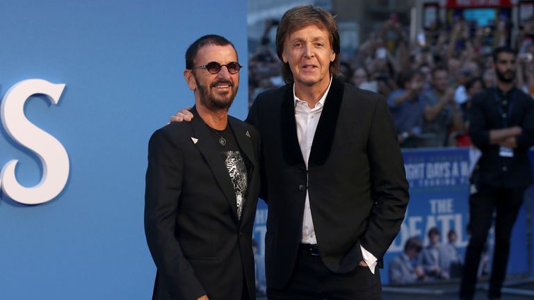 Former Beatles Ringo Starr (L) and Paul McCartney attend the world premiere of &#39;The Beatles: Eight Days a Week - The Touring Years&#39; in London, Britain September 15, 2016. REUTERS/Neil Hall