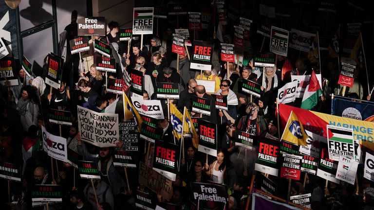 Protesters during a pro-Palestine march organised by Palestine Solidarity Campaign in central London. Picture date: Saturday October 28, 2023.