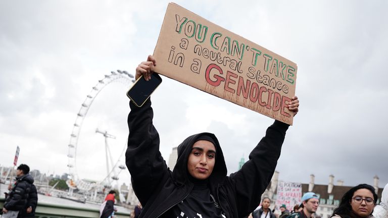 Protesters during a pro-Palestine march organised by Palestine Solidarity Campaign in central London. Picture date: Saturday October 28, 2023. PA Photo. See PA story POLITICS Israel. Photo credit should read: Jordan Pettitt/PA Wire