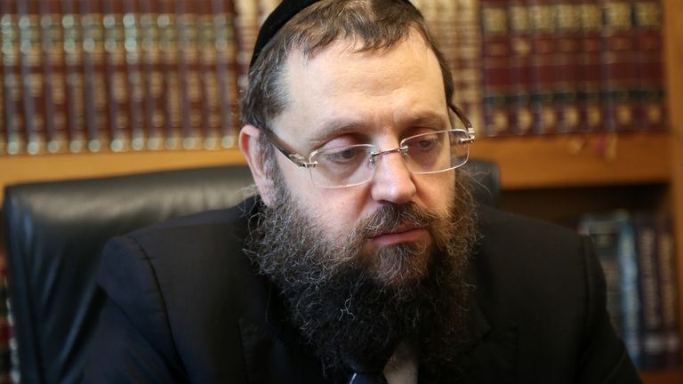  Rabbi Yehuda Teichtal, head of the Jewish Community of Berlin and president of the Chabad Jewish Education Center, listens during an interview on a day when Jewish institutions are on higher alert after a former Hamas leader called for an international "Day of Jihad" amidst ongoing violence in Israel, so fair claiming the lives of thousands on both Israeli and Palestinian sides in the previous week, in Berlin, Germany, on October 13, 2023. Photographer: Adam Berry