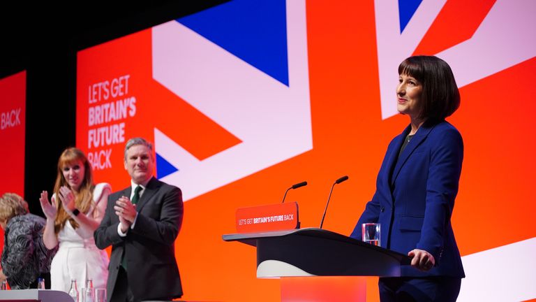 Shadow chancellor Rachel Reeves making her keynote speech during the Labour Party Conference in Liverpool. Picture date: Monday October 9, 2023.