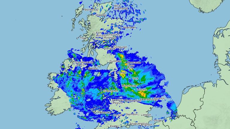 Met Office rainfall map from 5pm Friday. Pic: Met Office