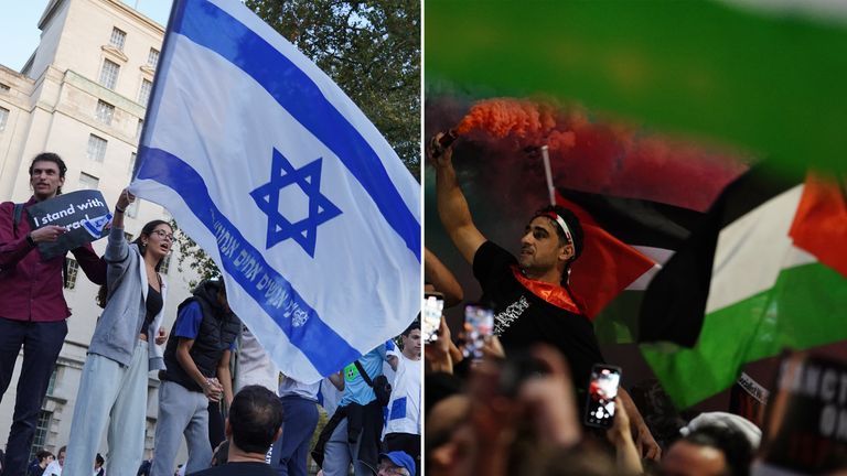 Vigils for Israel and pro-Palestinian rallies have been held in London