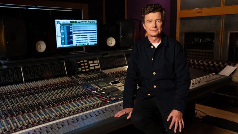 Rick Astley in the studio re-recording Never Gonna Give You Up