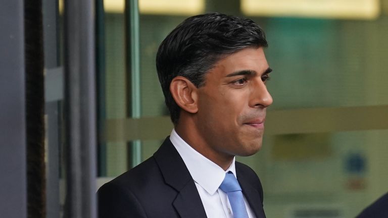 Prime Minister Rishi Sunak leaves Media City in Salford, Manchester, after appearing on the BBC One current affairs programme, Sunday with Laura Kuenssberg, ahead of the start of the Conservative Party conference. Picture date: Sunday October 1, 2023.