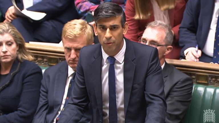 Prime Minister Rishi Sunak speaks during Prime Minister&#39;s Questions in the House of Commons, London. Picture date: Wednesday October 18, 2023.