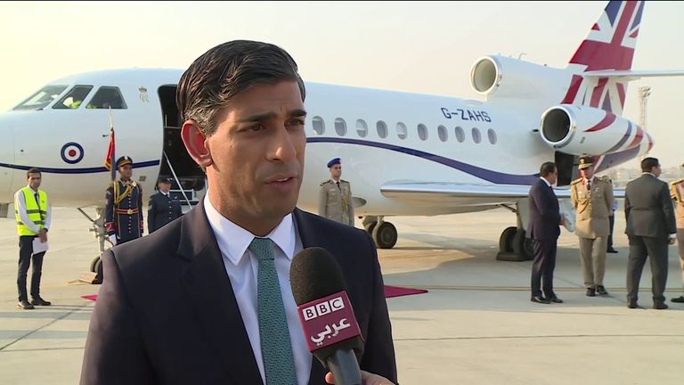 At the end of his two-day visit to the Middle East, Rishi Sunak said the Rafah crossing between Egypt and Gaza will be opening &#34;imminently&#34;