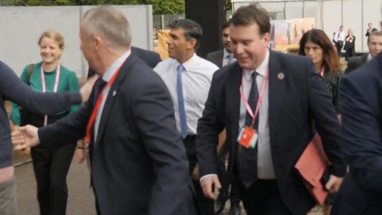 Rishi Sunak ignores questions about tax cuts as he walks through conference site