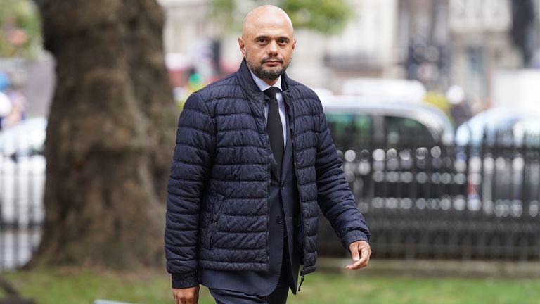 Sajid Javid arrives for a Service of Thanksgiving for the life and work of Lord Lawson at St Margaret&#39;s Church in central London. Picture date: Tuesday October 17, 2023.