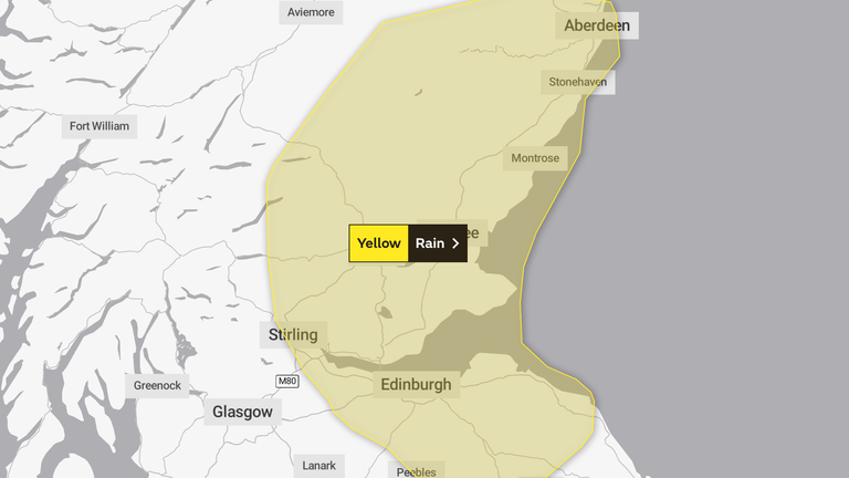The warning in Scotland will spread south beyond Edinburgh by Monday