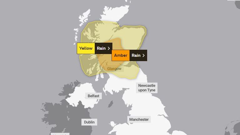 The yellow and amber weather warnings covering Scotland on Saturday and Sunday 