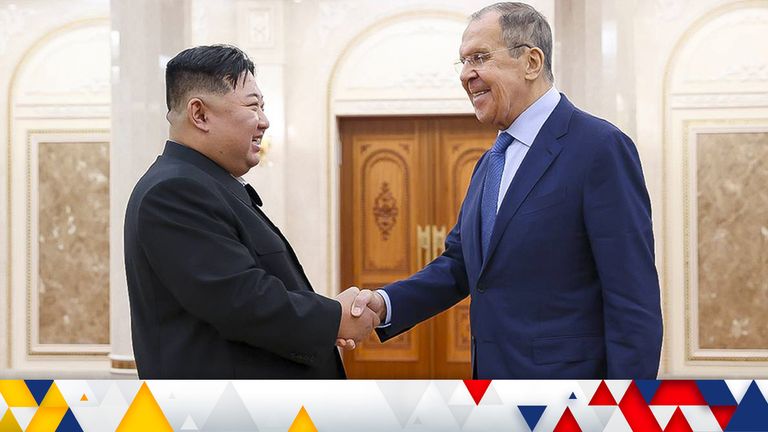 Kim Jong Un meets Sergei Lavrov. Pic: AP
