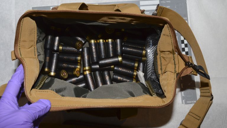 A bag of shotgun pellets found in the motorhome where Stephen Alderton was living at the time of his arrest