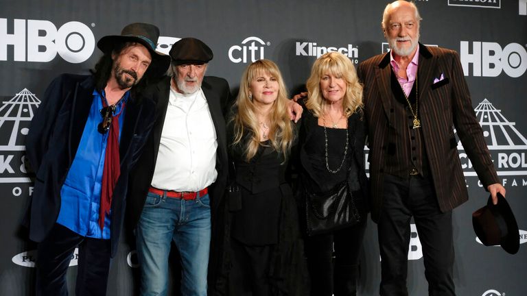 (L-R) Members of Fleetwood Mac: Mike Campbell, John McVie, Stevie Nicks, Christine McVie and Mick Fleetwood. Pic: AP